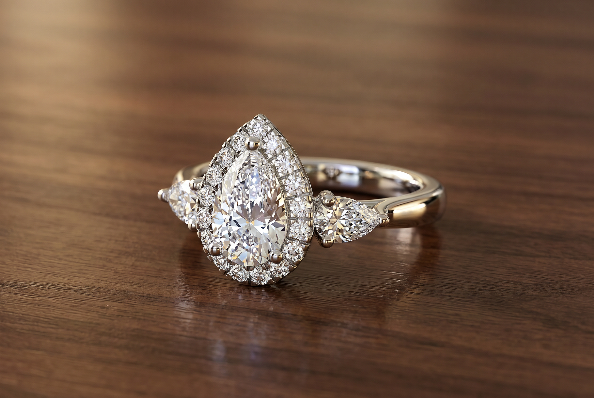 Three-Stone Ring with Halo